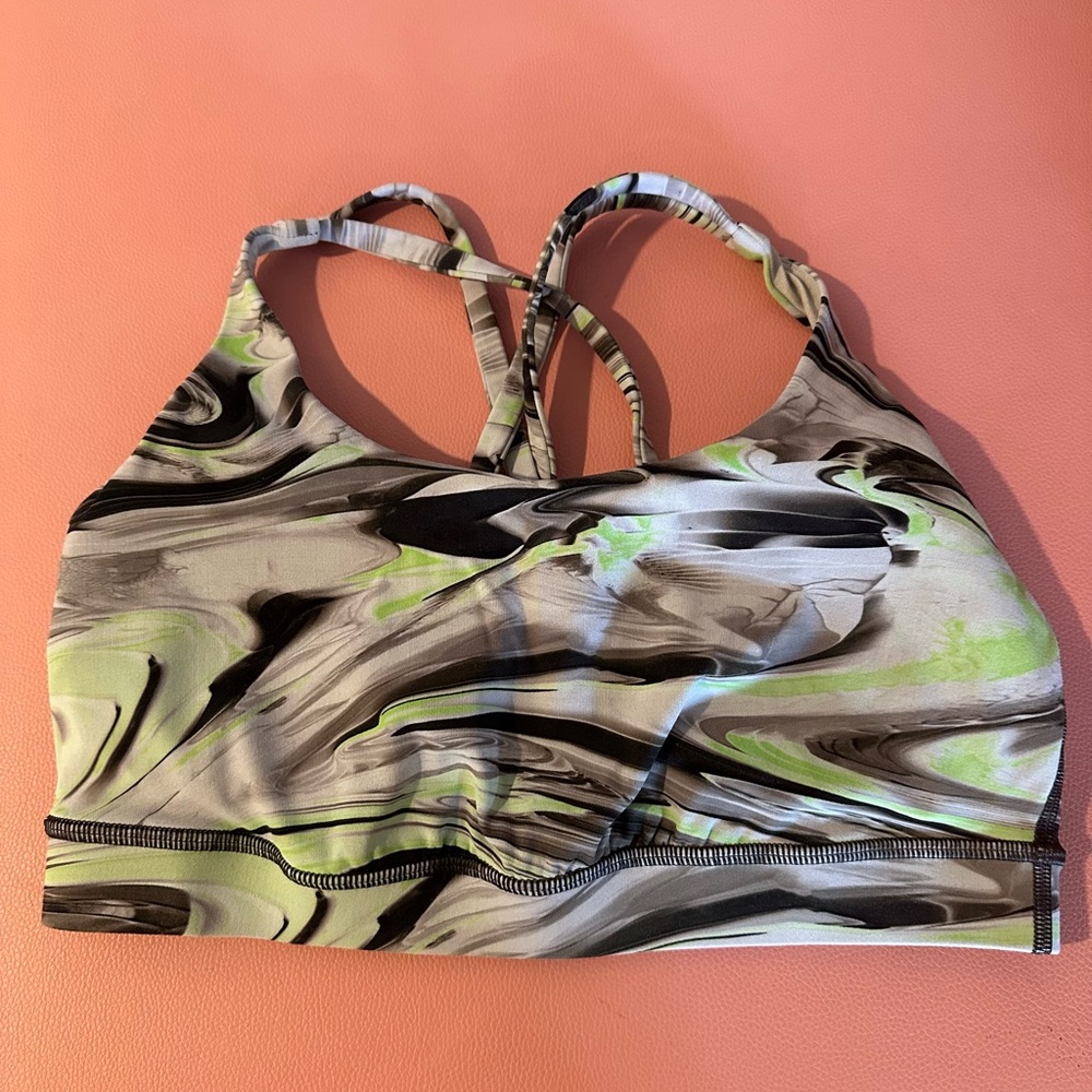 lululemon athletica Marble-Print Sports Bra in Black, Gray, Green